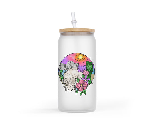 Sunset Skull Frosted Glass Can